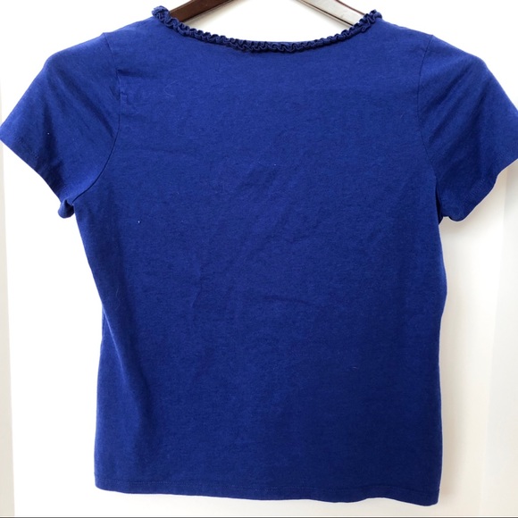 Talbots Blue Ruffle Neck Tee • Size MP - Picture 4 of 7